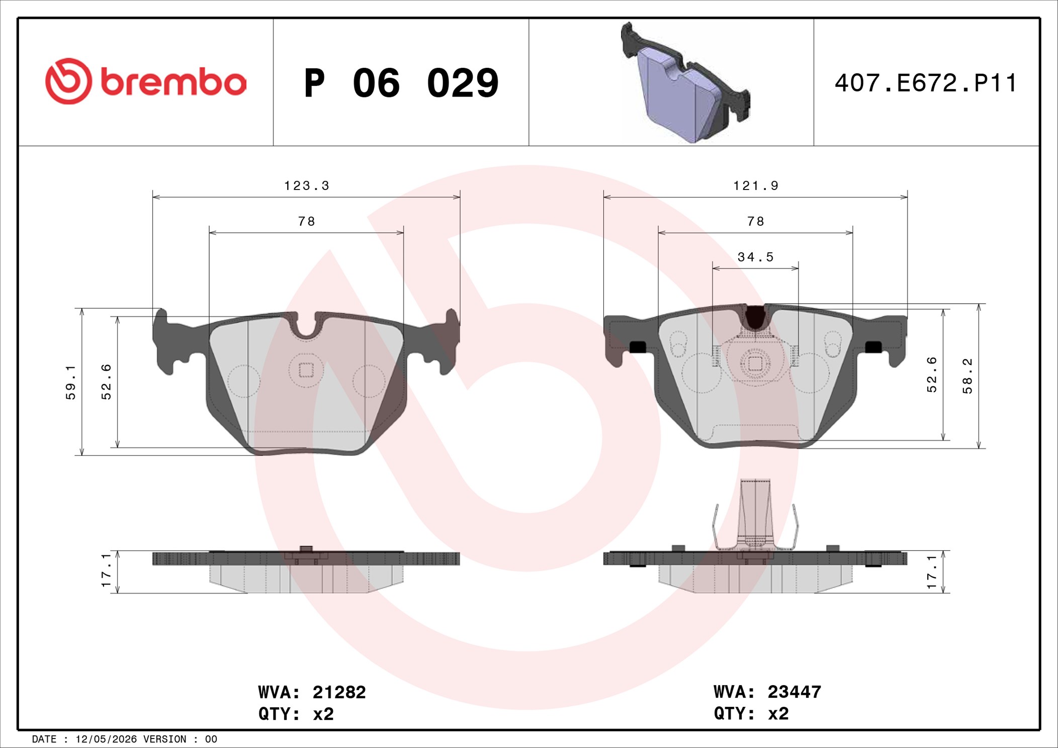 Ilustracja P 06 029 BREMBO klocki hamulcowe
