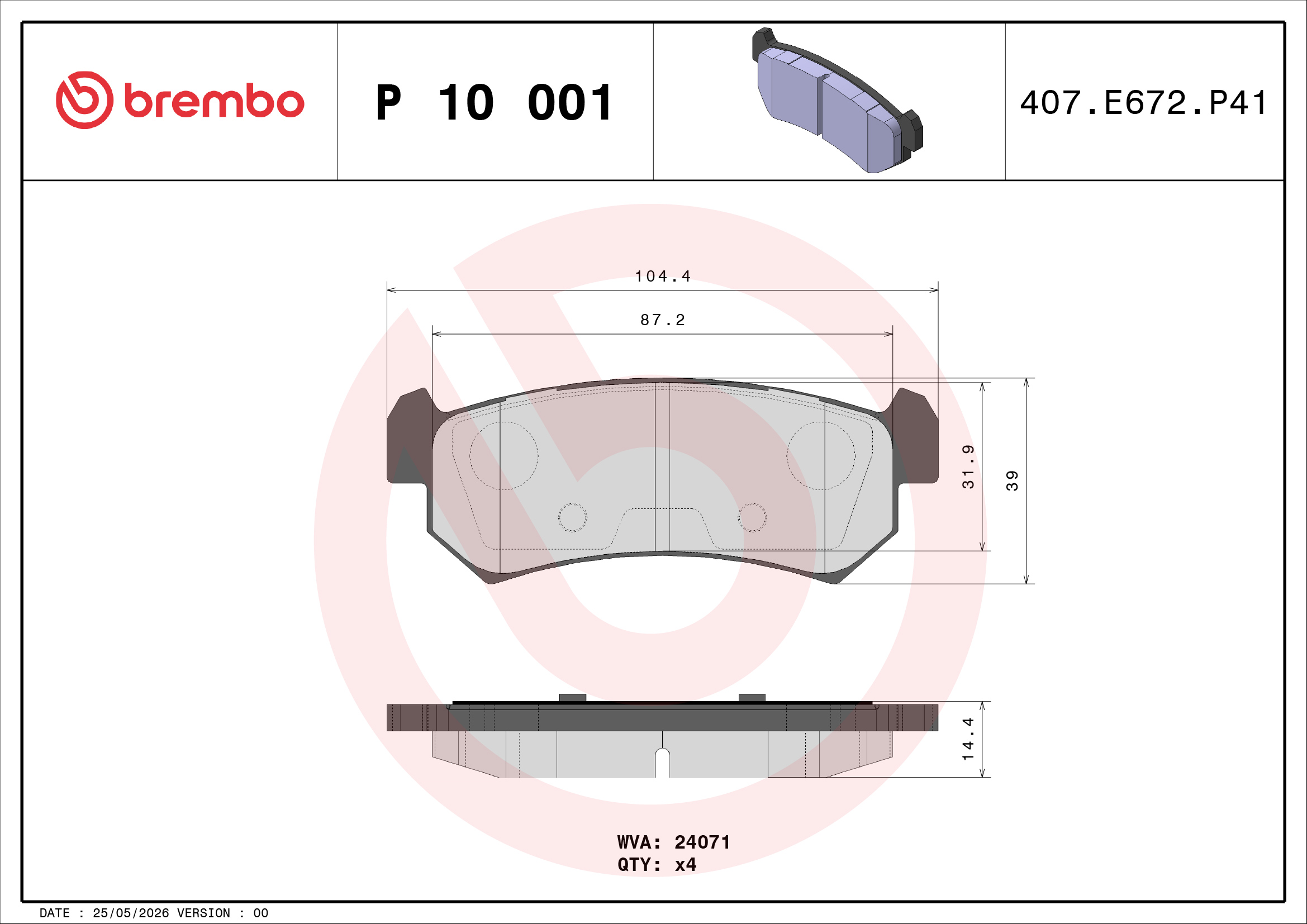 Ilustracja P 10 001 BREMBO klocki hamulcowe