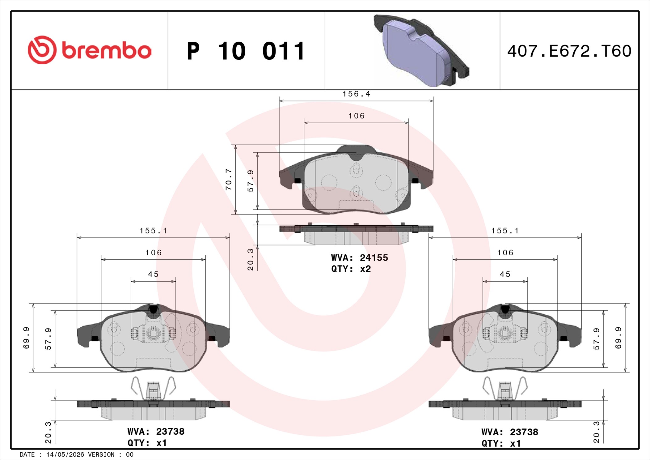 Ilustracja P 10 011 BREMBO klocki hamulcowe