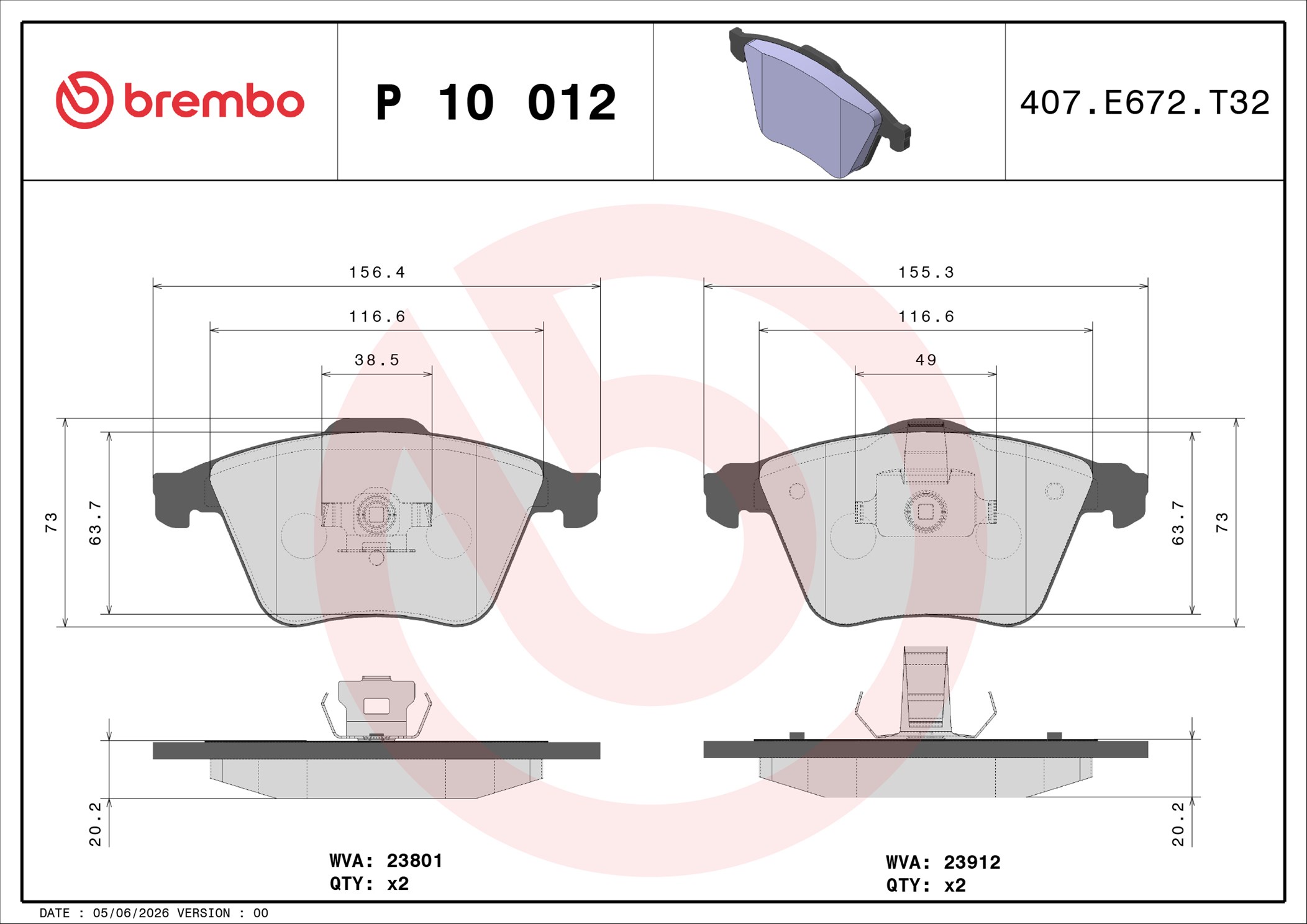 Ilustracja P 10 012 BREMBO klocki hamulcowe
