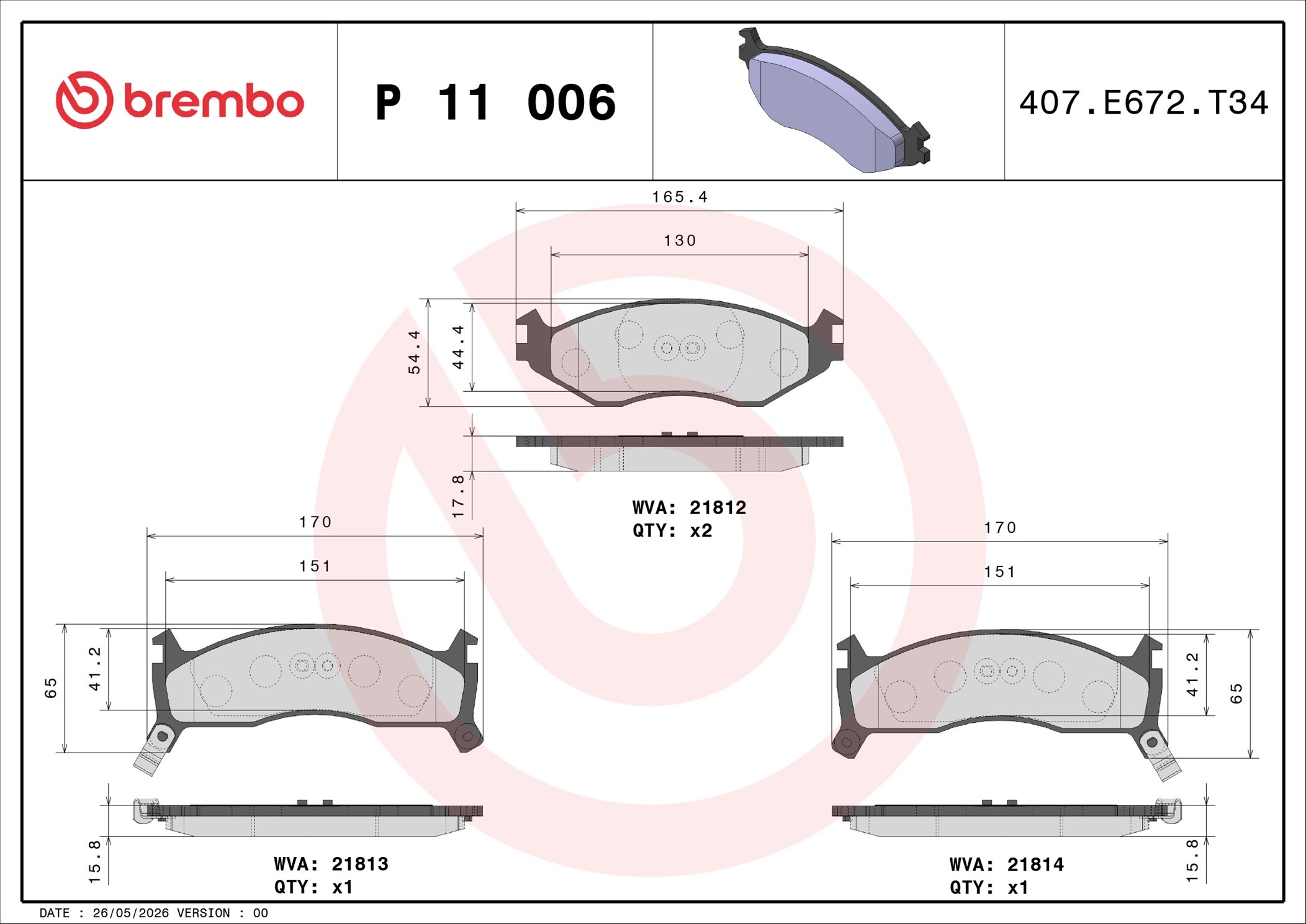 Ilustracja P 11 006 BREMBO klocki hamulcowe