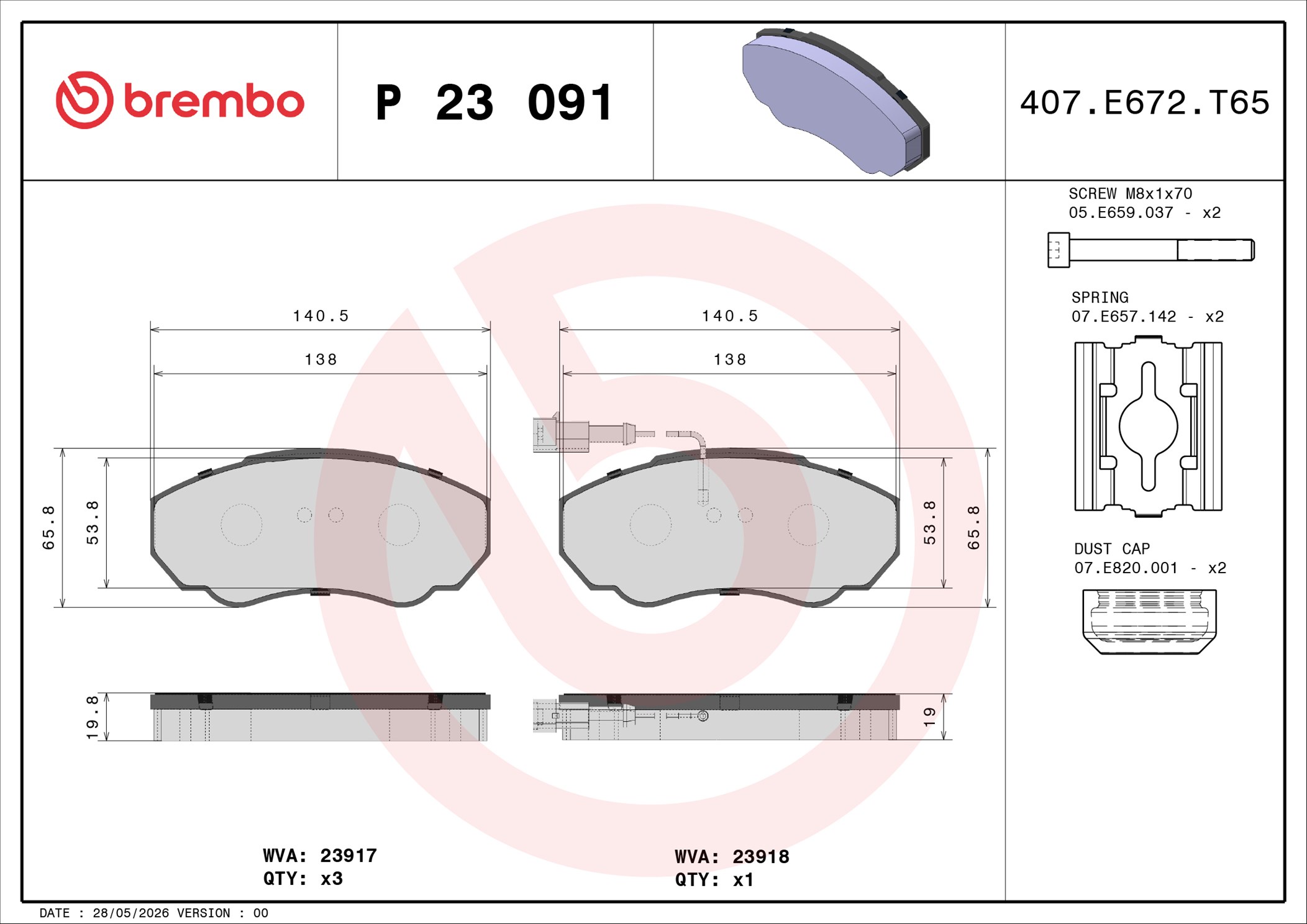 Ilustracja P 23 091 BREMBO klocki hamulcowe