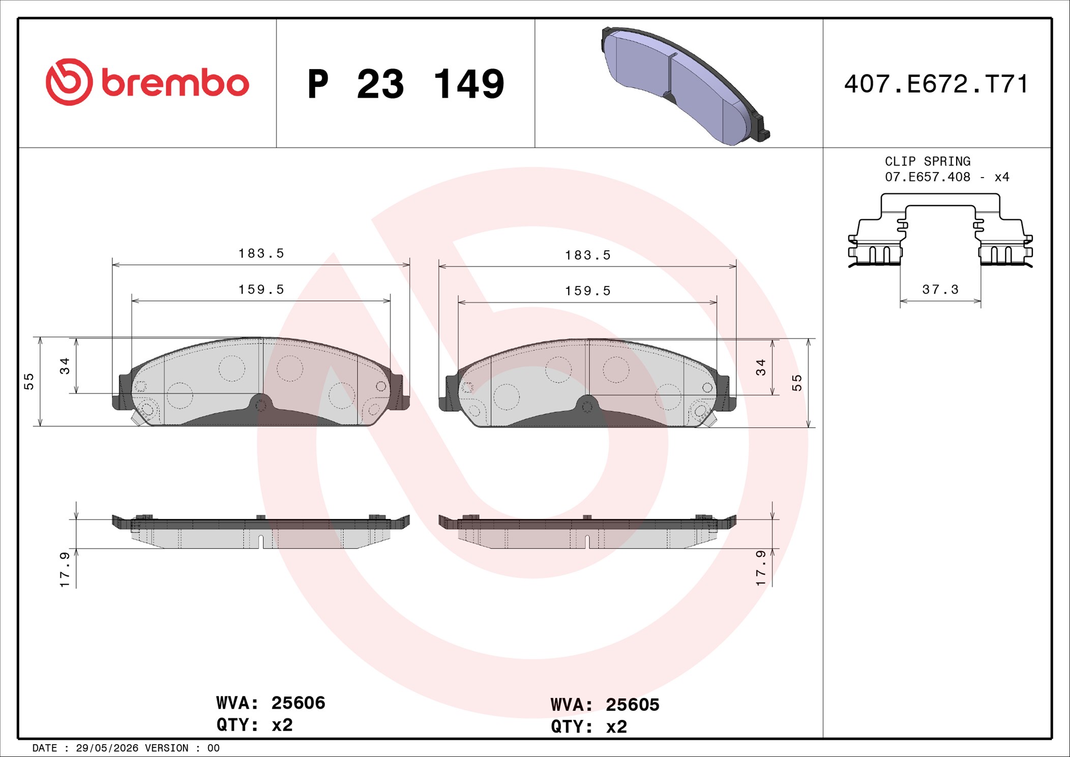 Ilustracja P 23 149 BREMBO klocki hamulcowe