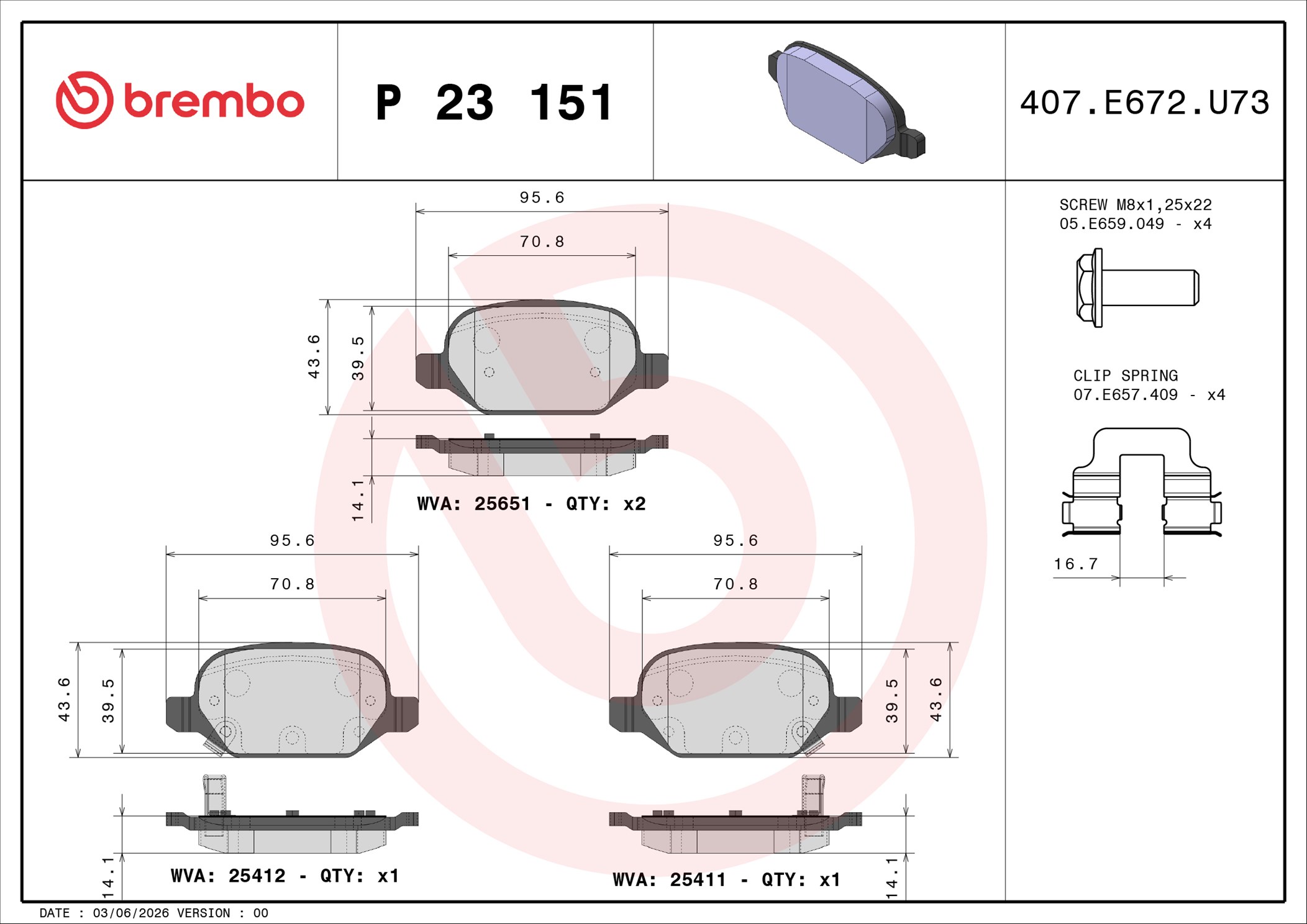 Ilustracja P 23 151 BREMBO klocki hamulcowe