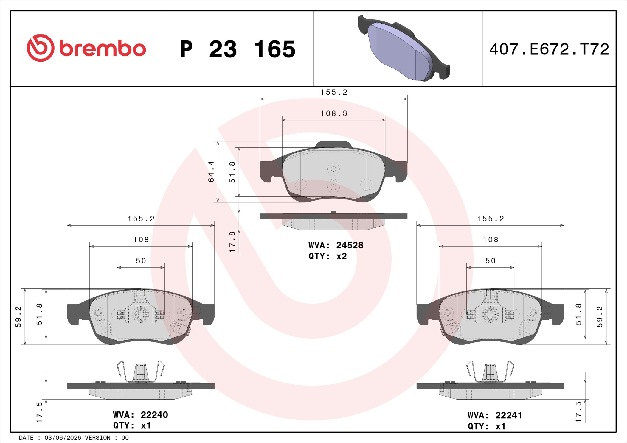 Ilustracja P 23 165 BREMBO klocki hamulcowe