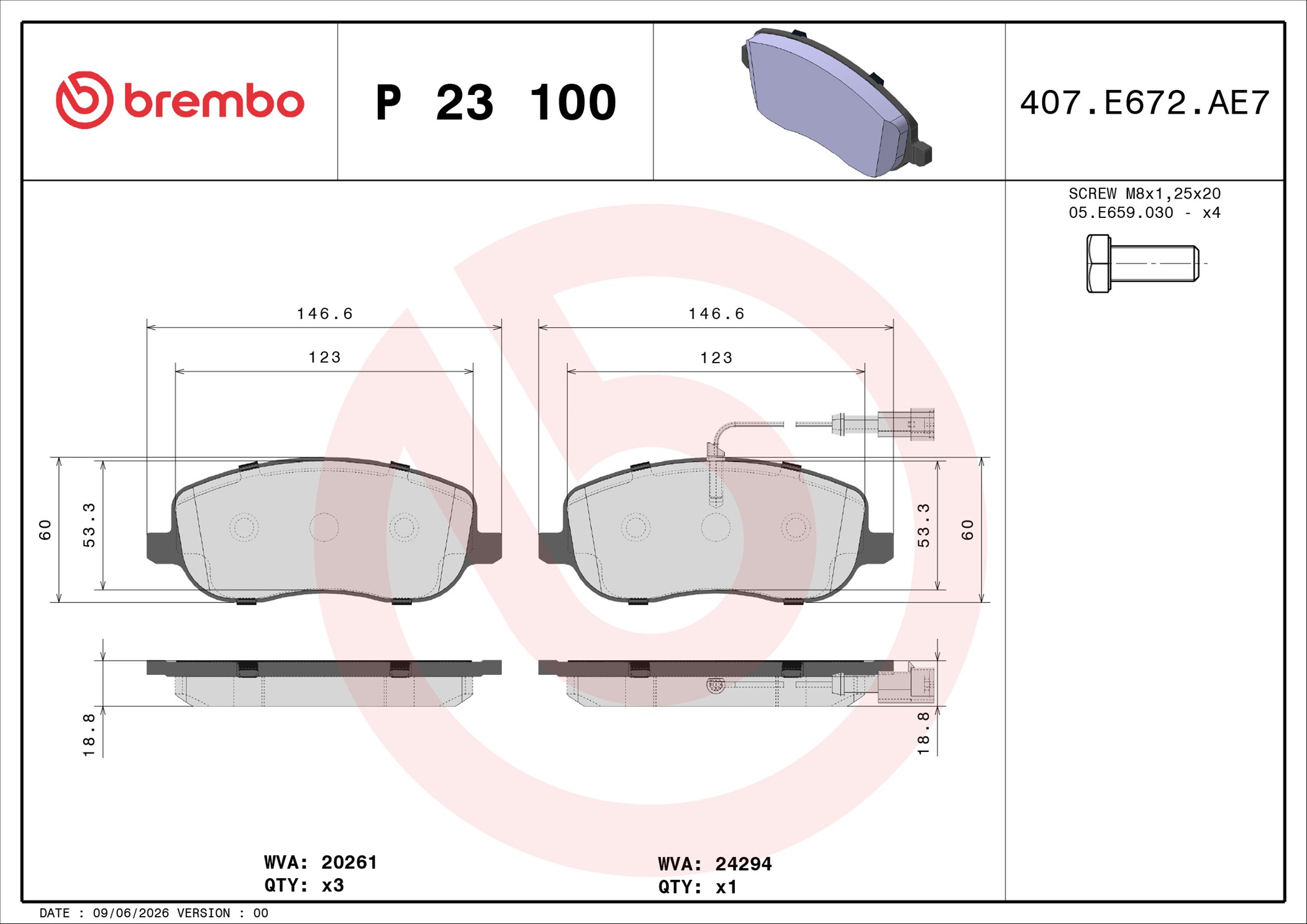 Ilustracja P 23 100 BREMBO klocki hamulcowe