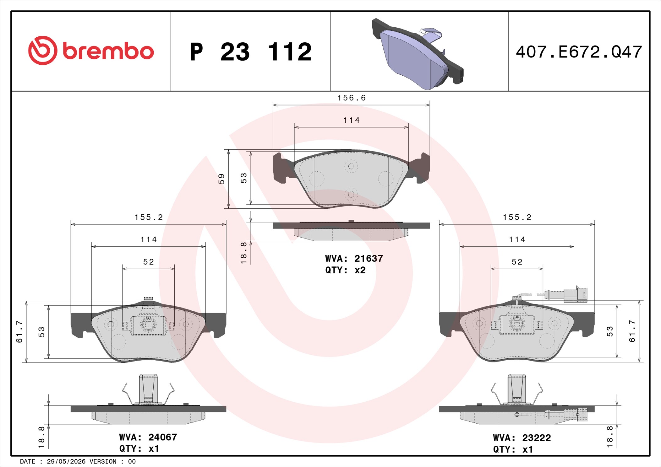 Ilustracja P 23 112 BREMBO klocki hamulcowe