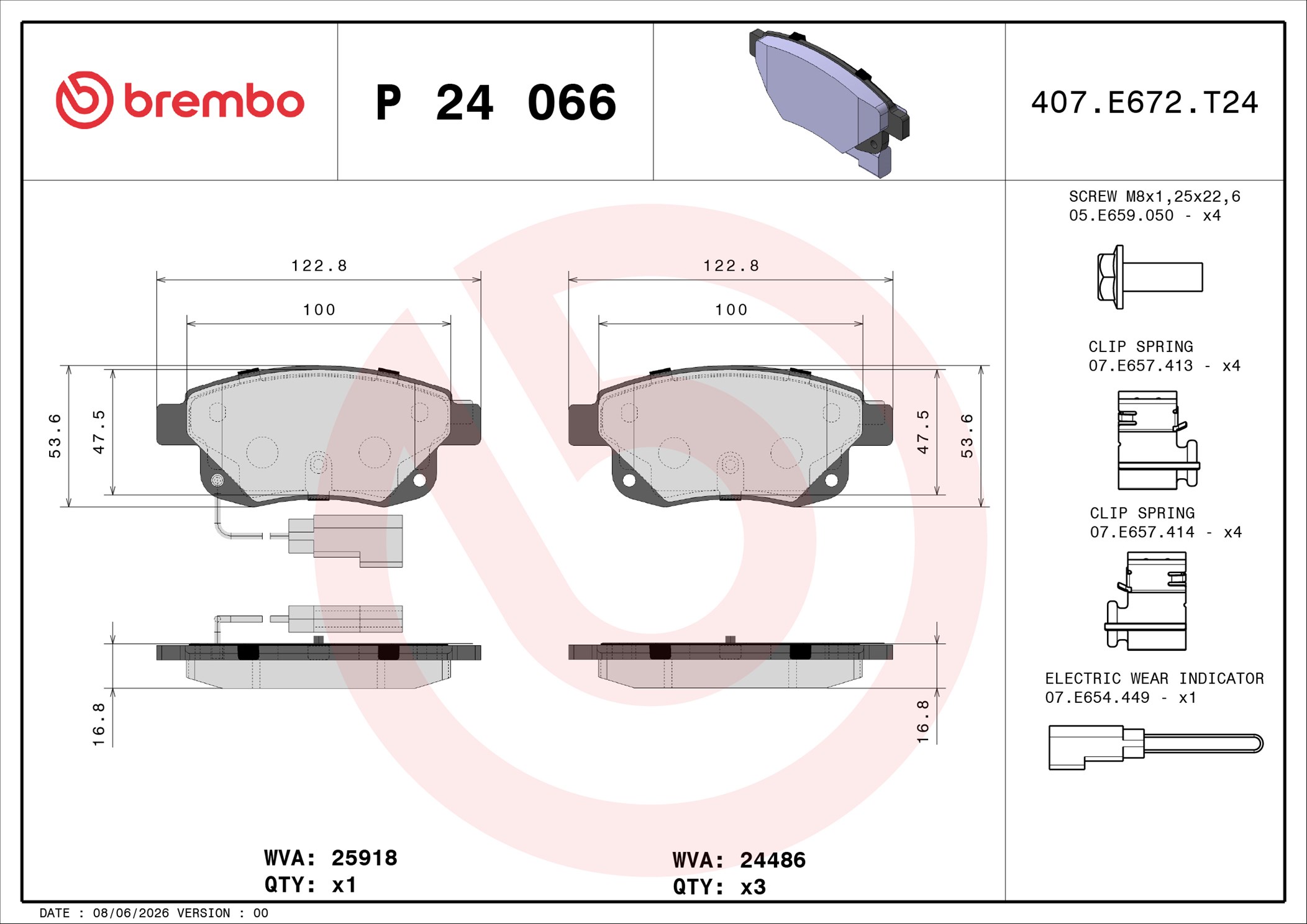 Ilustracja P 24 066 BREMBO klocki hamulcowe
