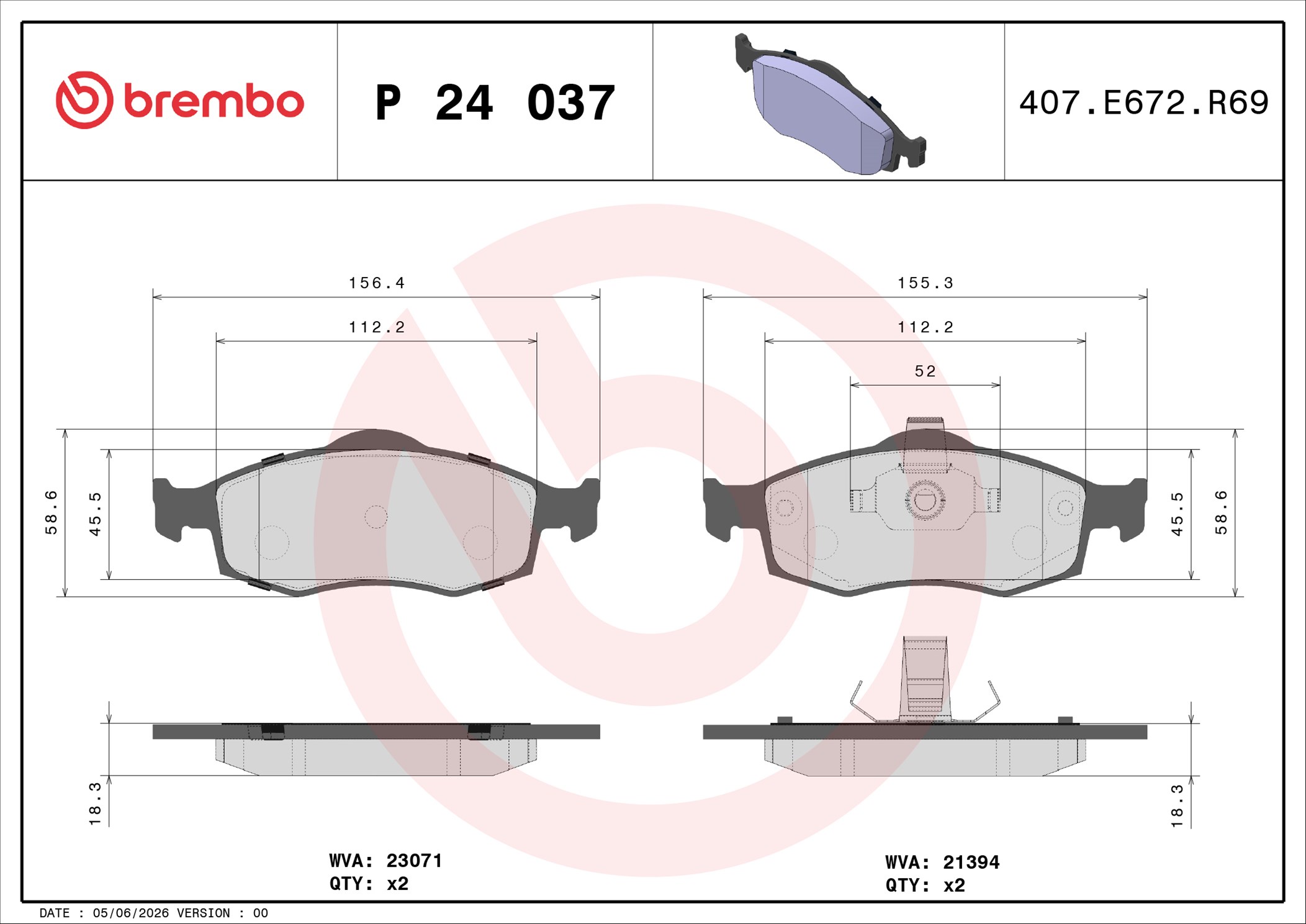 Ilustracja P 24 037 BREMBO klocki hamulcowe