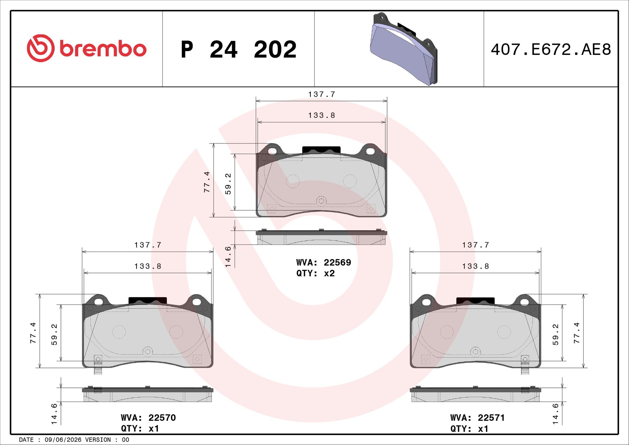 Ilustracja P 24 202 BREMBO klocki hamulcowe