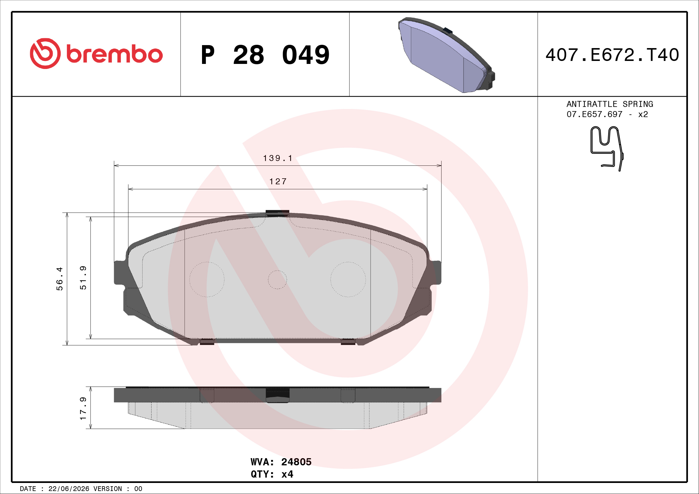 Ilustracja P 28 049 BREMBO klocki hamulcowe