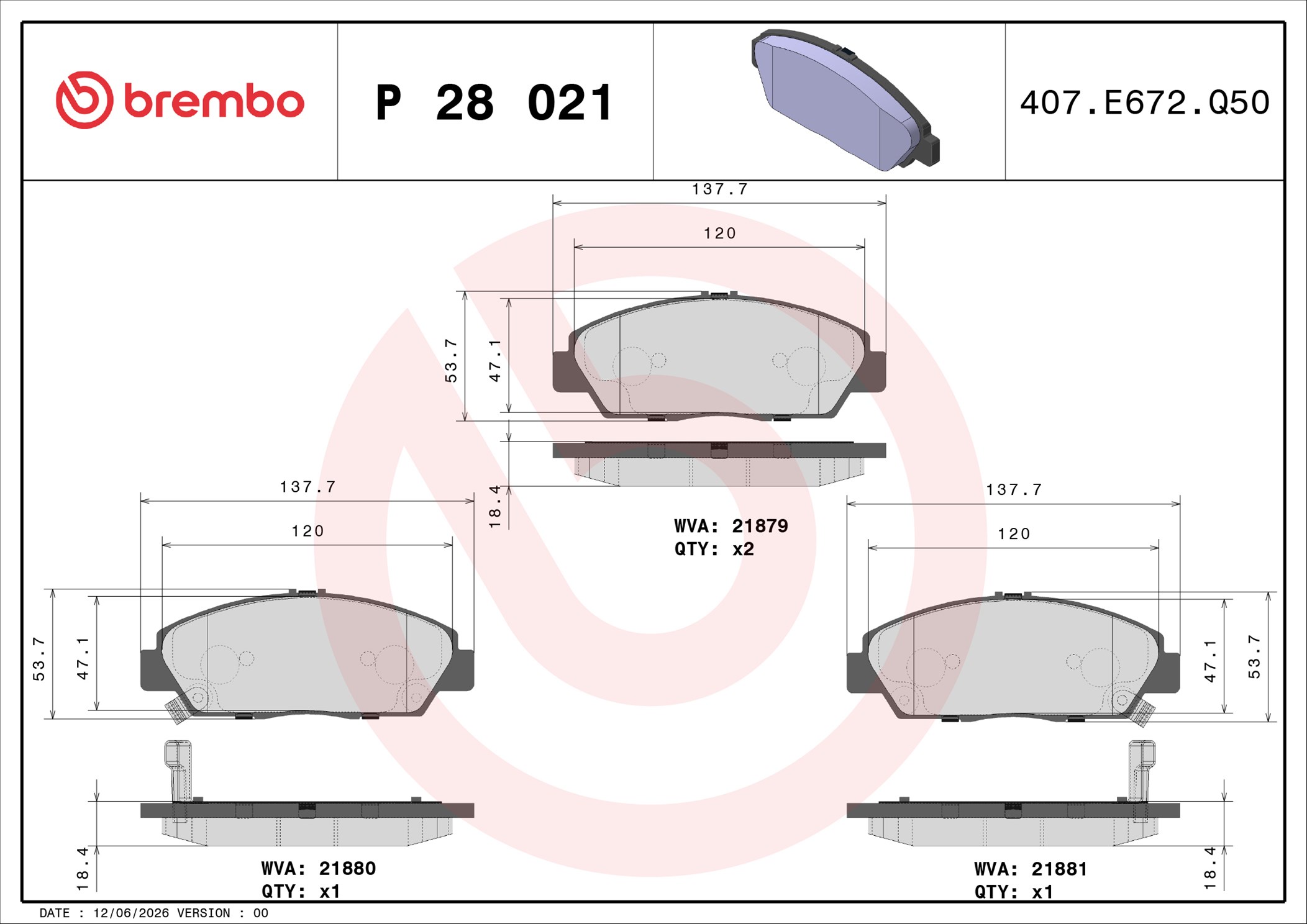 Ilustracja P 28 021 BREMBO klocki hamulcowe