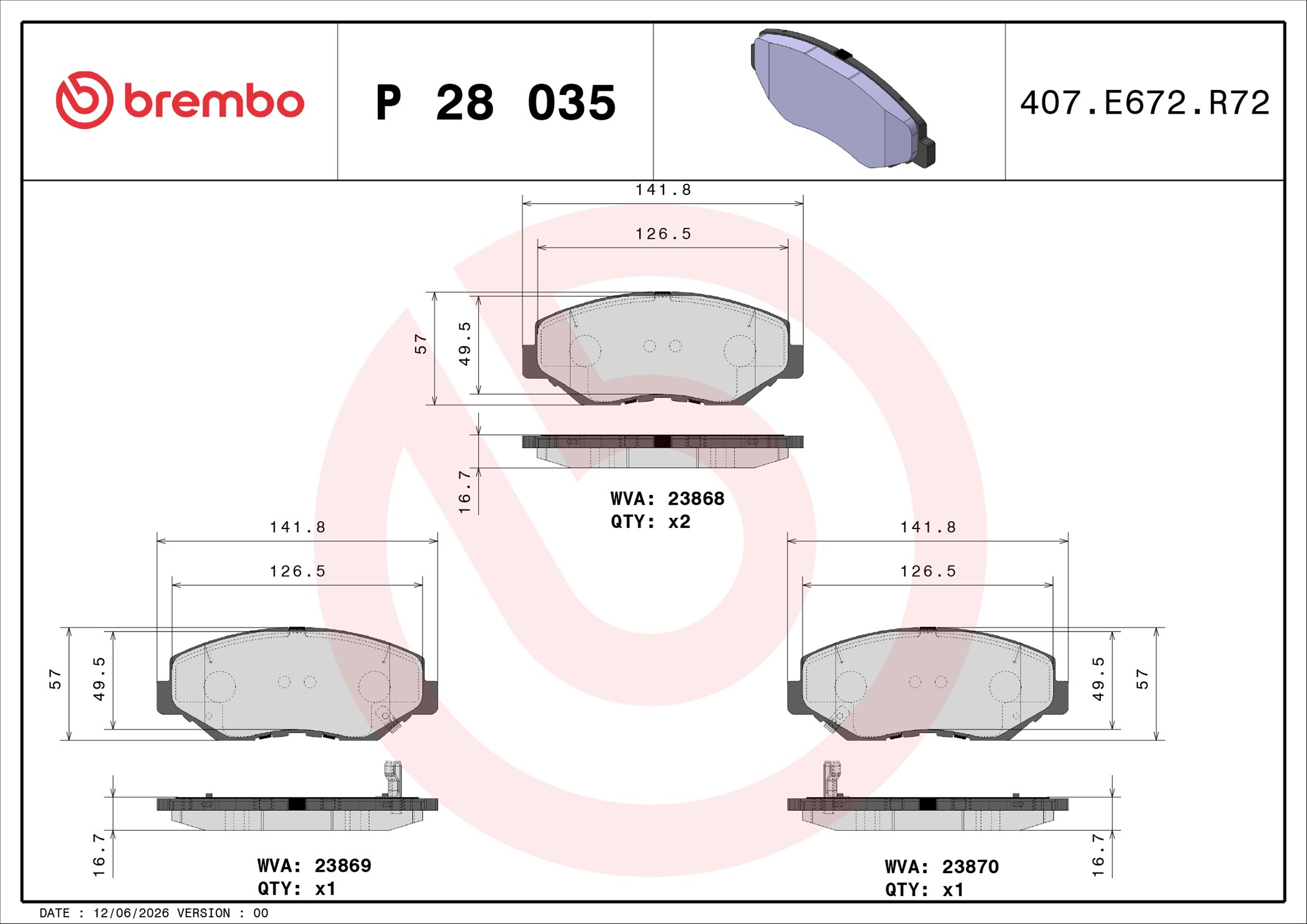 Ilustracja P 28 035 BREMBO klocki hamulcowe