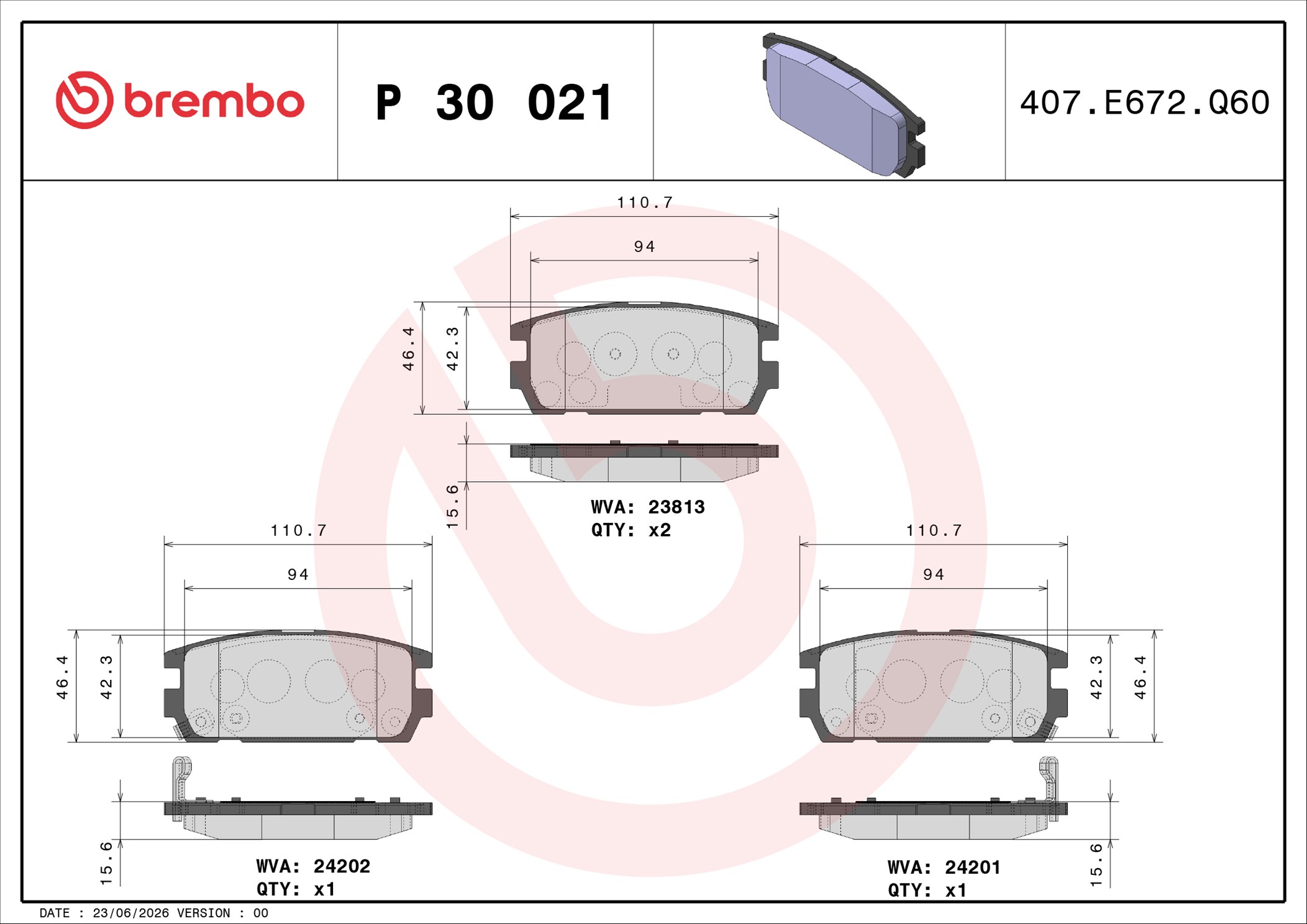 Ilustracja P 30 021 BREMBO klocki hamulcowe