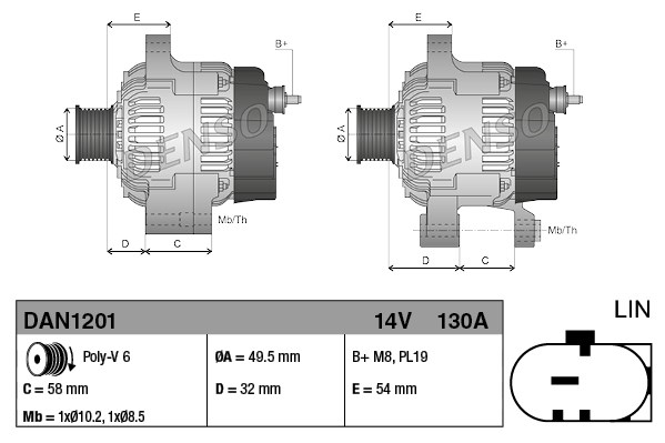 Ilustracja DAN1201 DENSO alternator