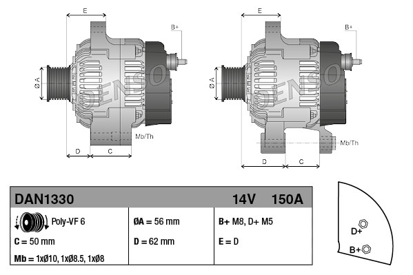 Ilustracja DAN1330 DENSO alternator