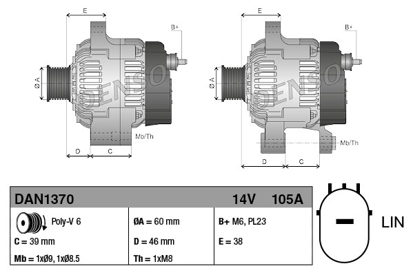 Ilustracja DAN1370 DENSO alternator