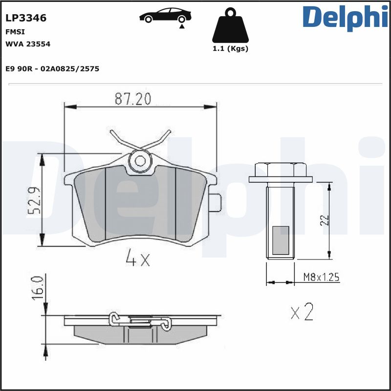 Ilustracja LP3346 DELPHI klocki hamulcowe