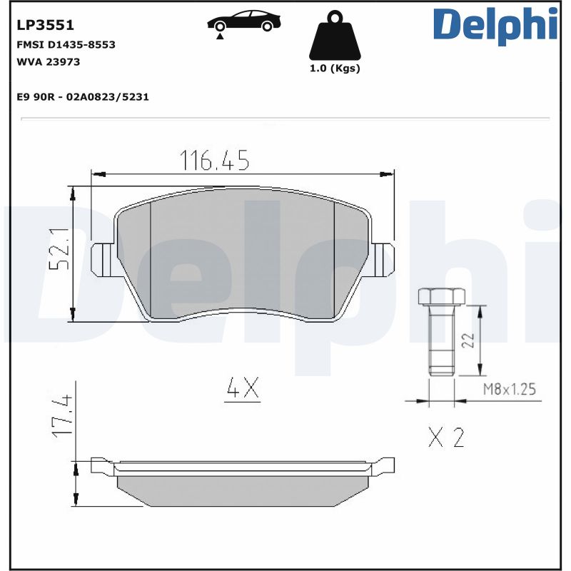 Ilustracja LP3551 DELPHI klocki hamulcowe