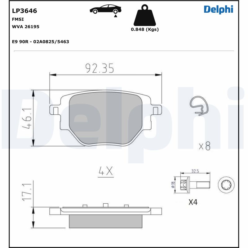 Ilustracja LP3646 DELPHI klocki hamulcowe