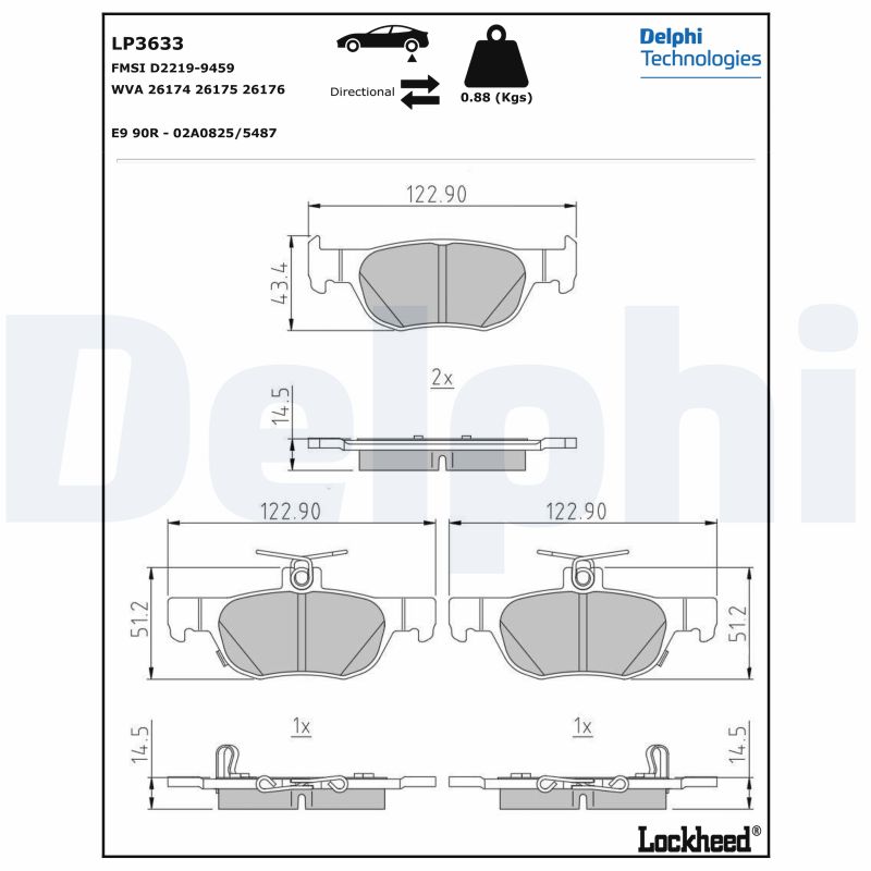 Ilustracja LP3633 DELPHI klocki hamulcowe