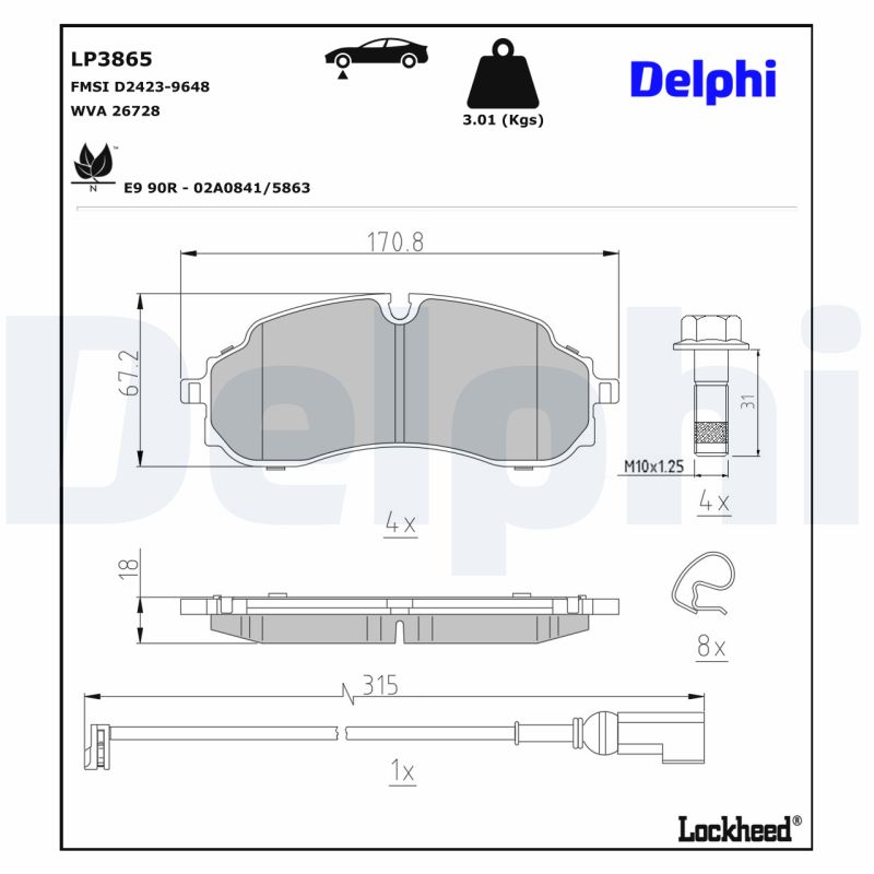 Ilustracja LP3865 DELPHI klocki hamulcowe