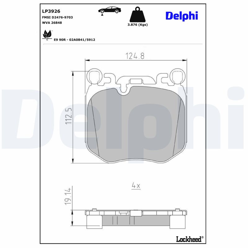 Ilustracja LP3926 DELPHI klocki hamulcowe