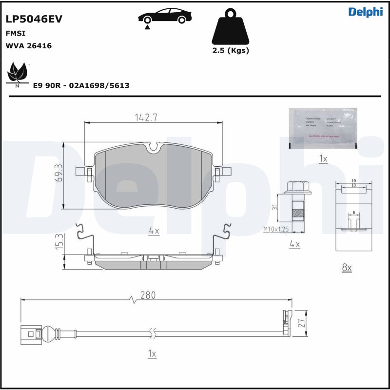 Ilustracja LP5046EV DELPHI klocki hamulcowe
