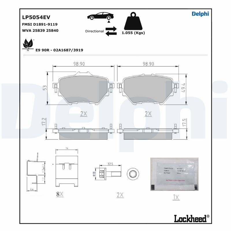 Ilustracja LP5054EV DELPHI klocki hamulcowe