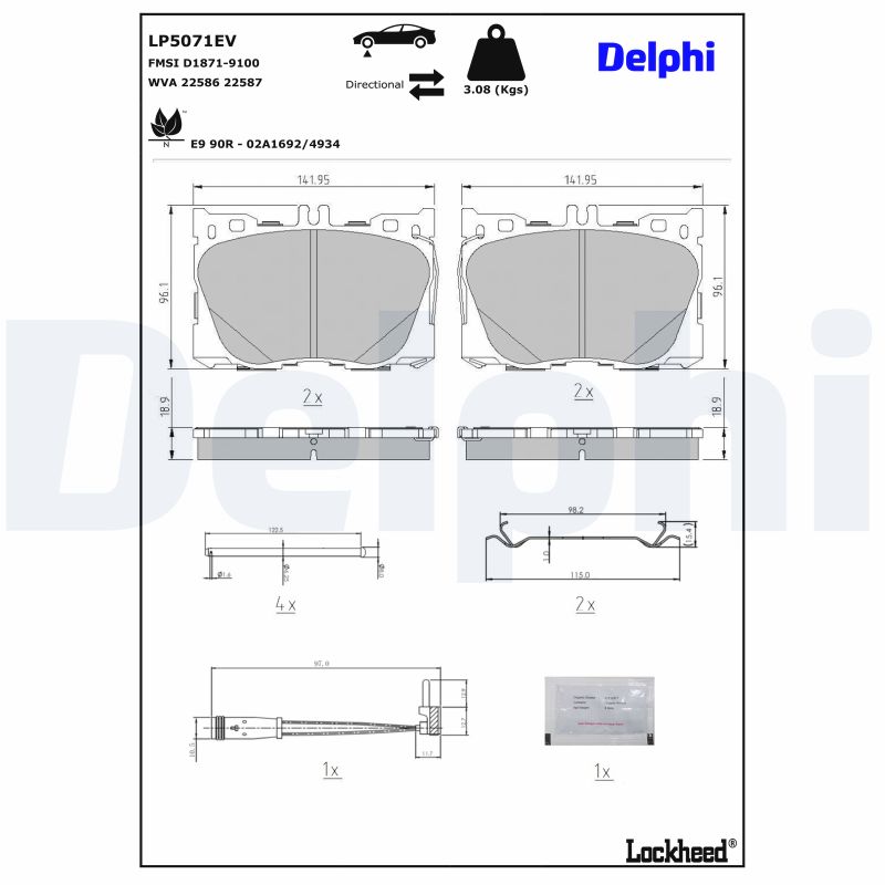 Ilustracja LP5071EV DELPHI klocki hamulcowe
