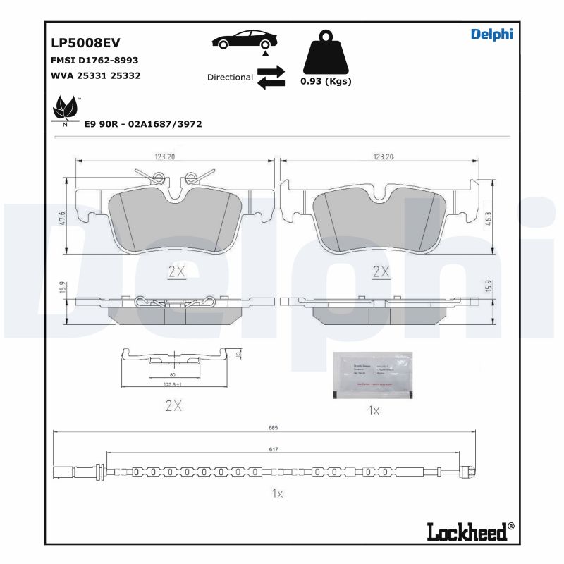 Ilustracja LP5008EV DELPHI klocki hamulcowe