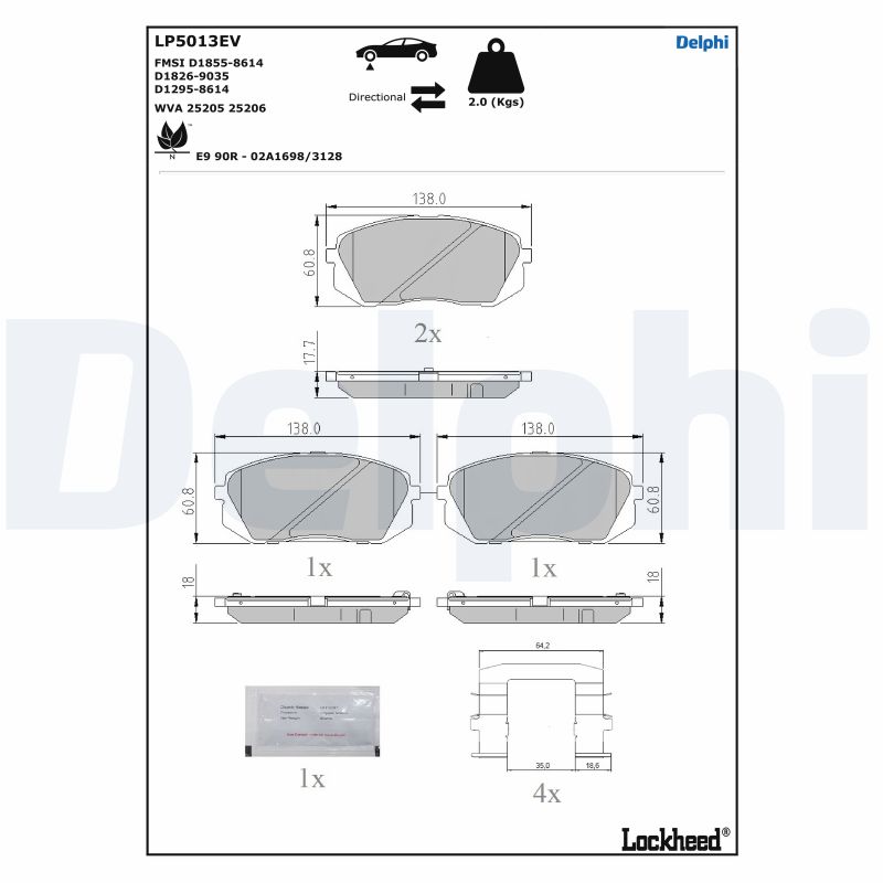 Ilustracja LP5013EV DELPHI klocki hamulcowe