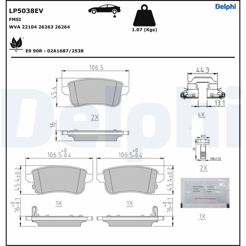 Ilustracja LP5038EV DELPHI klocki hamulcowe