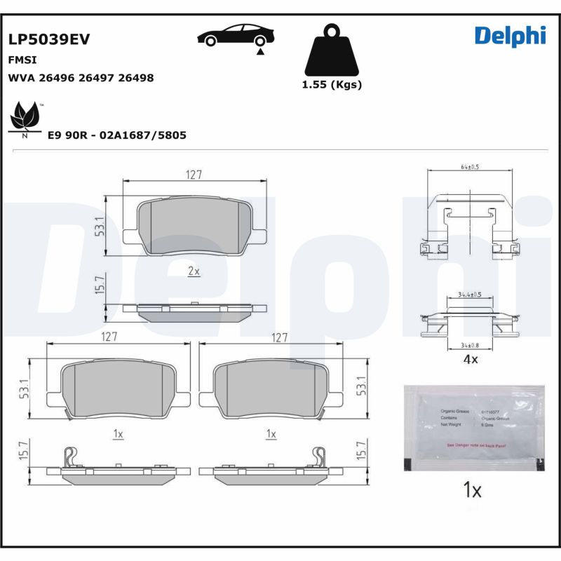 Ilustracja LP5039EV DELPHI klocki hamulcowe