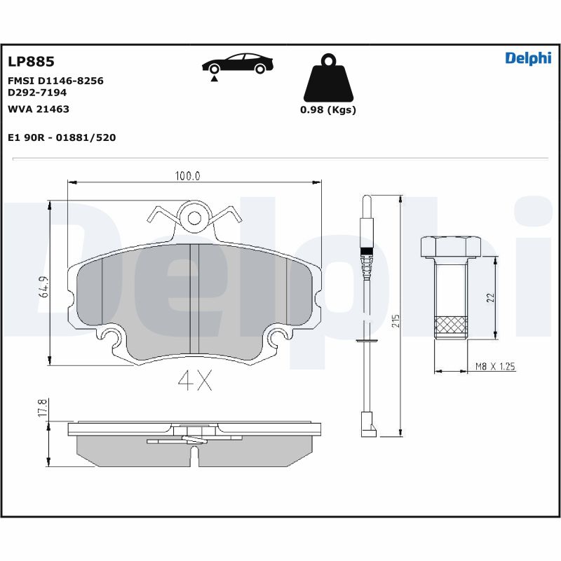 Ilustracja LP885 DELPHI klocki hamulcowe