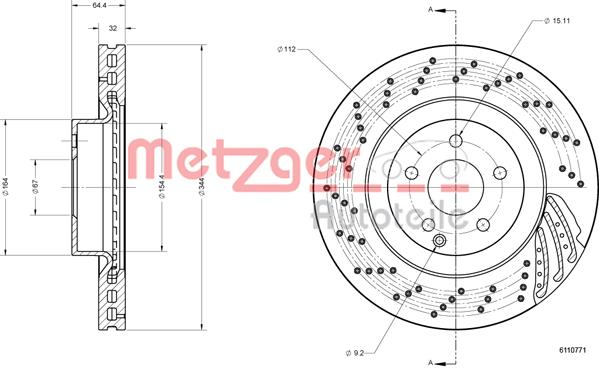 Ilustracja 6110771 METZGER AUTOTEILE tarcza hamulcowa