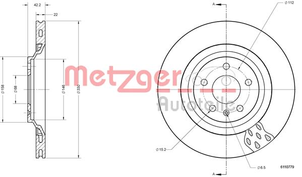 Ilustracja 6110779 METZGER AUTOTEILE tarcza hamulcowa