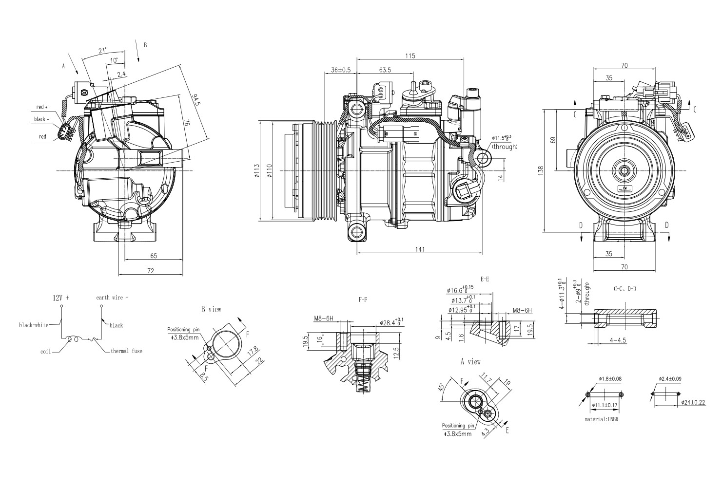 Ilustracja 8FK 366 200-421 HELLA sprężarka, klimatyzacja