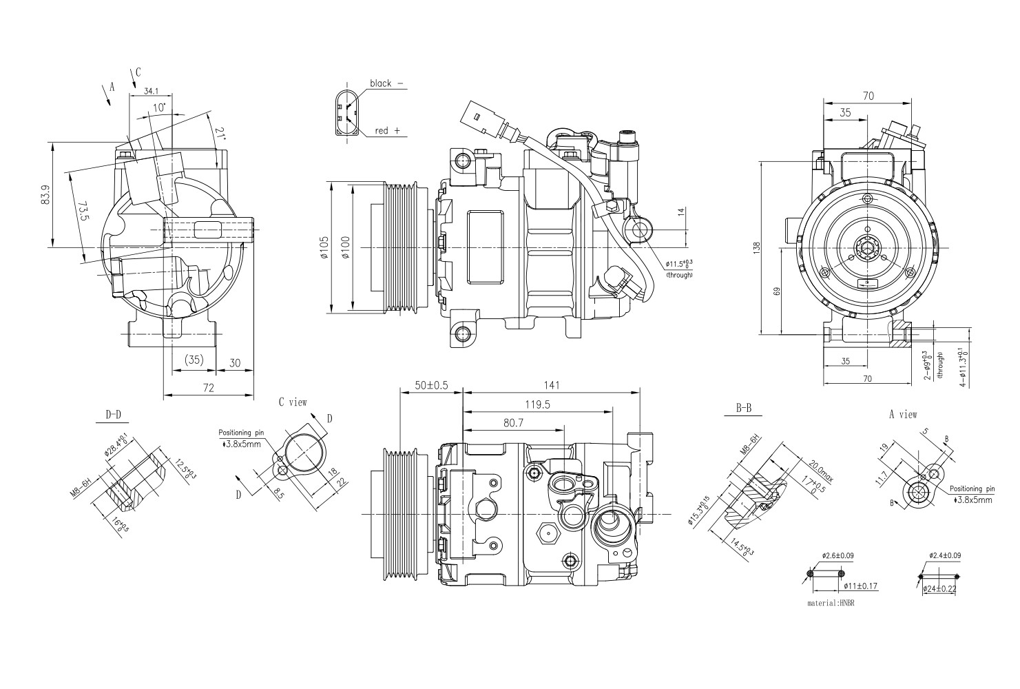 Ilustracja 8FK 366 201-091 HELLA sprężarka, klimatyzacja