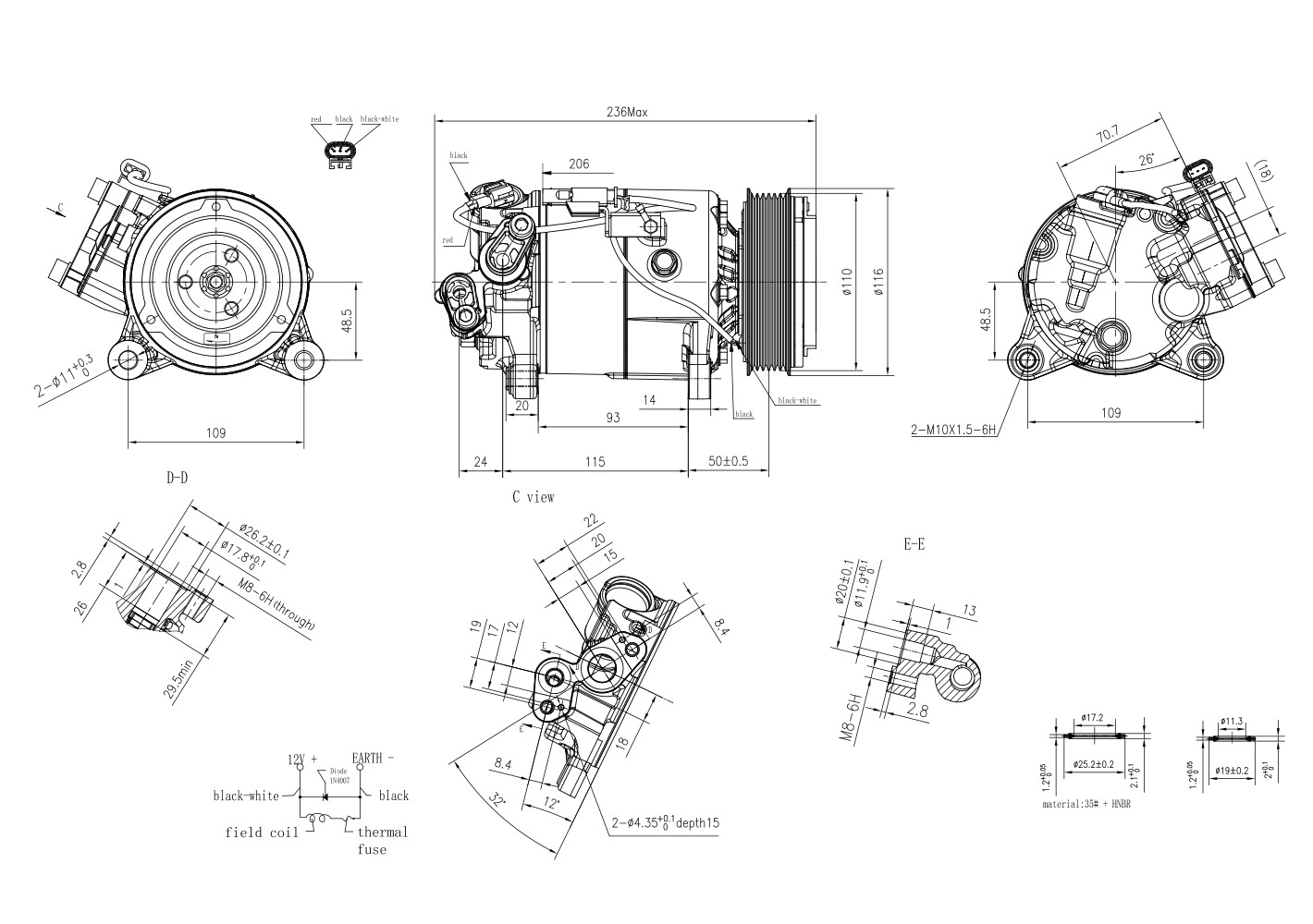 Ilustracja 8FK 366 201-871 HELLA sprężarka, klimatyzacja