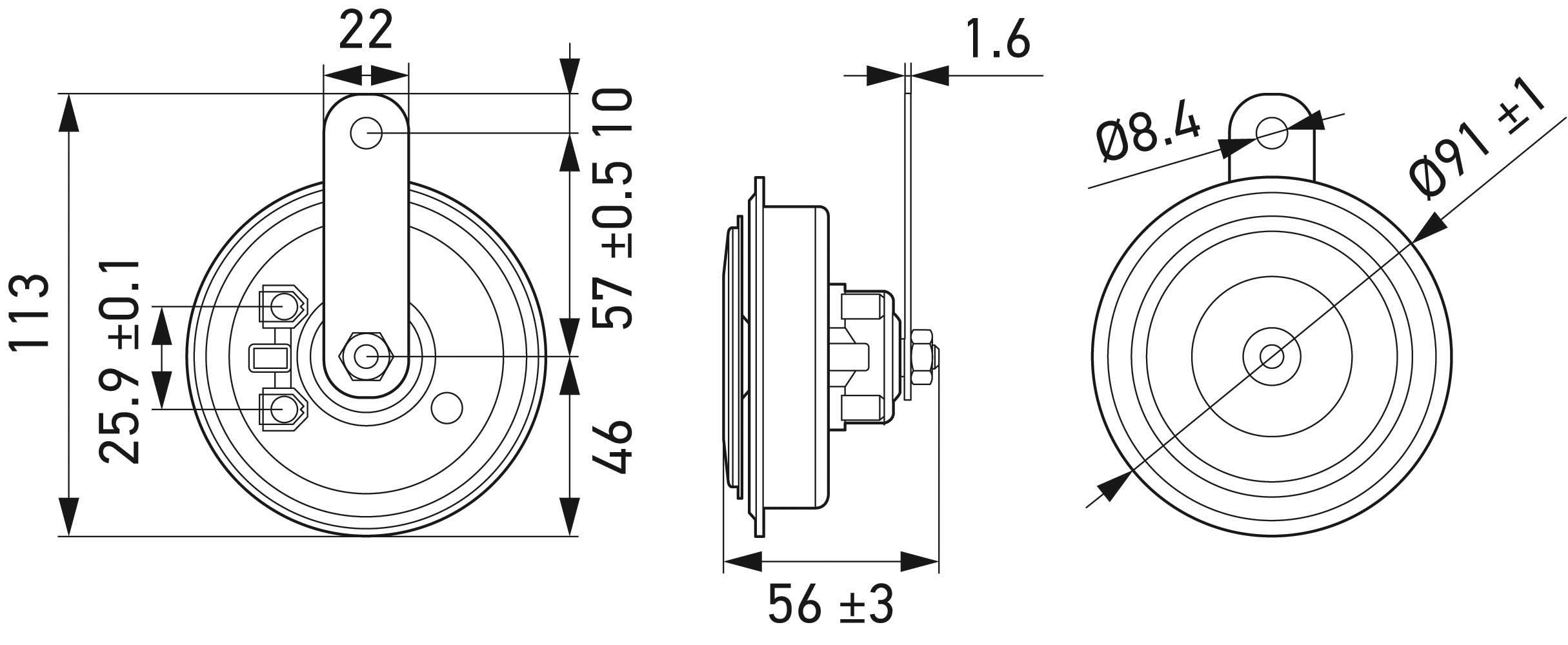 Ilustracja 3AM 011 225-871 HELLA klakson