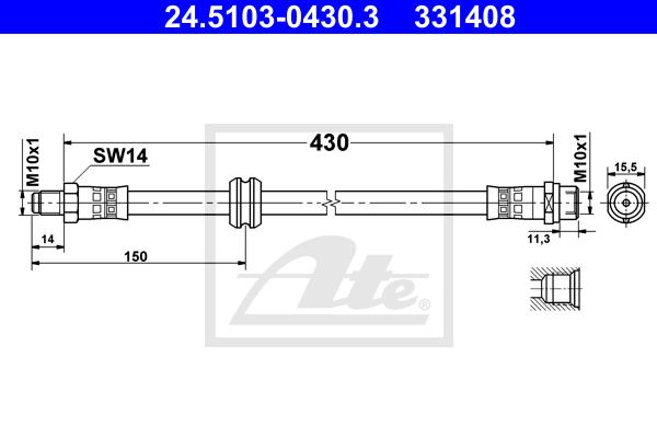 Ilustracja 24.5103-0430.3 ATE przewód hamulcowy elastyczny