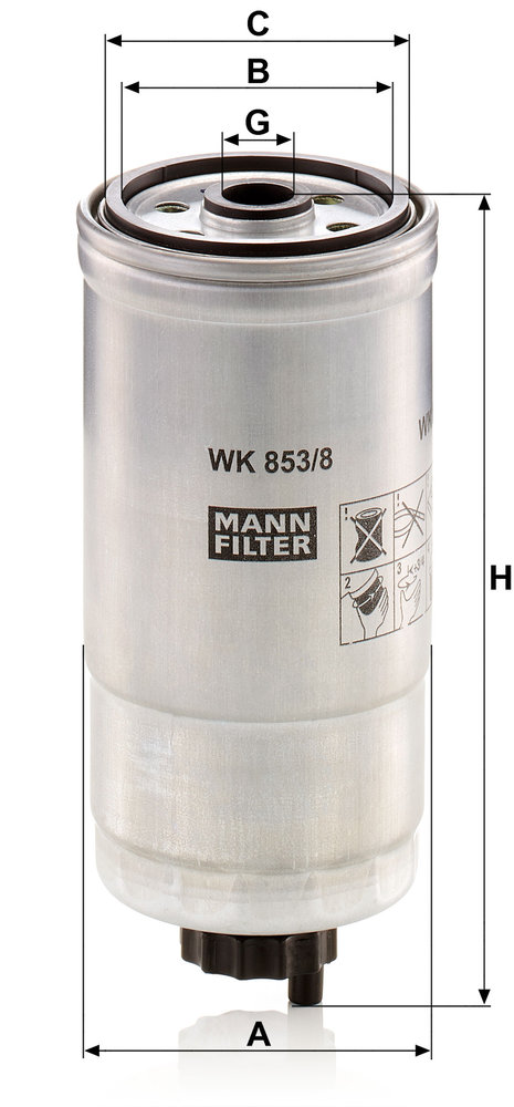 Ilustracja WK 853/8 MANN-FILTER filtr paliwa