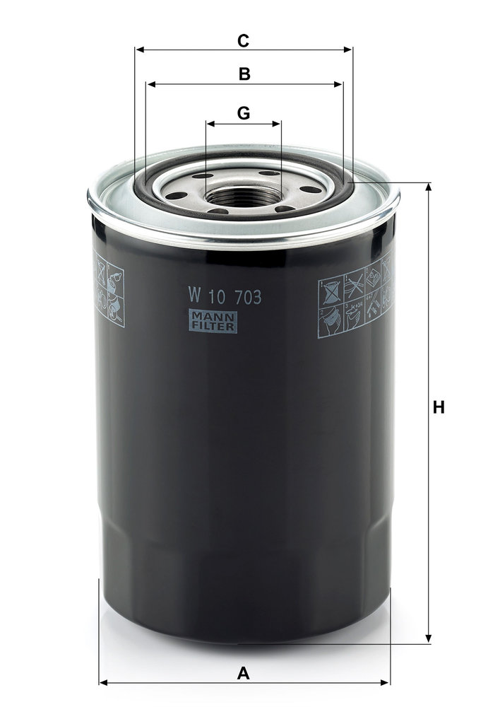 Ilustracja W 10 703 MANN-FILTER filtr oleju