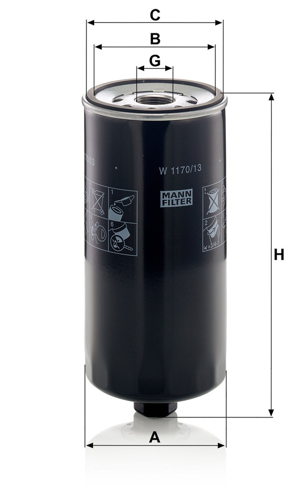 Ilustracja W 1170/13 MANN-FILTER filtr oleju