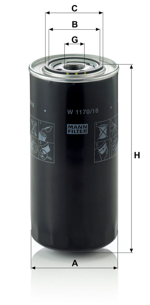 Ilustracja W 1170/16 MANN-FILTER filtr oleju