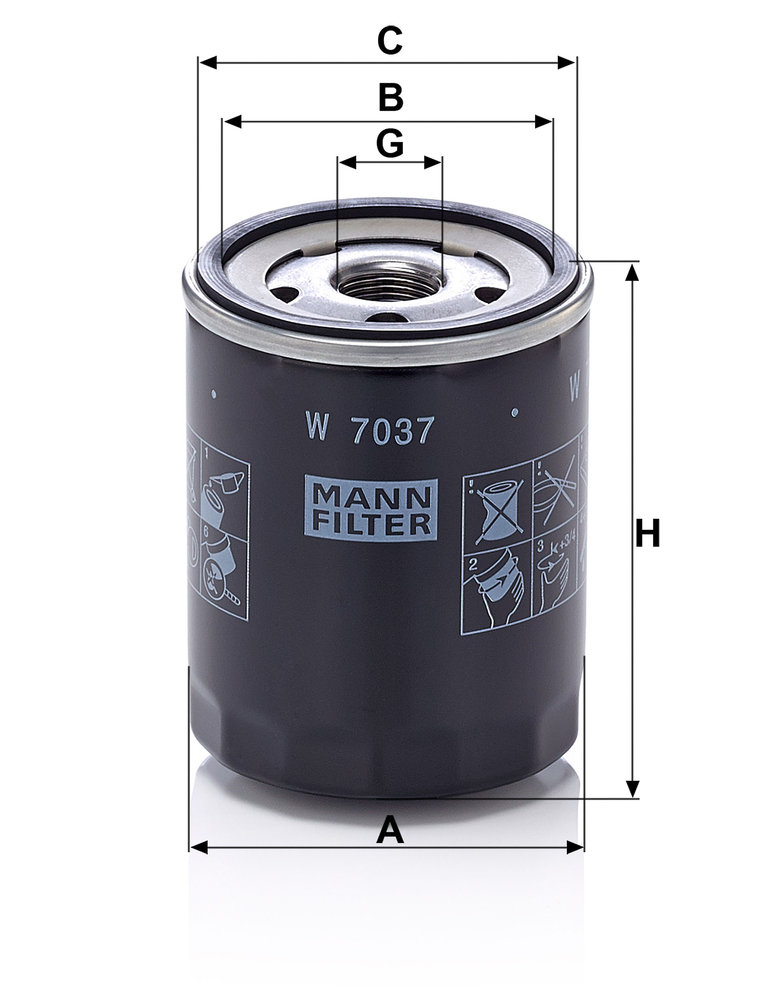 Ilustracja W 7037 MANN-FILTER filtr oleju