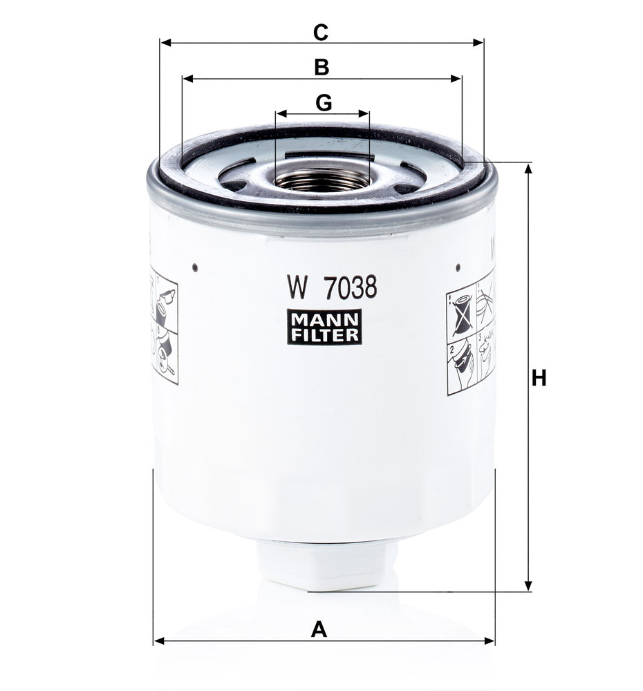 Ilustracja W 7038 MANN-FILTER filtr oleju