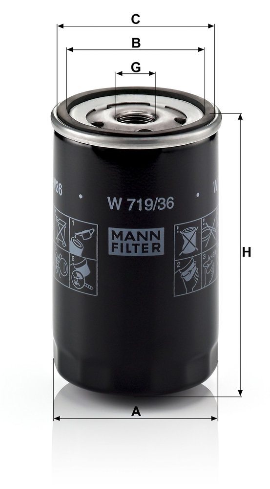 Ilustracja W 719/36 MANN-FILTER filtr oleju