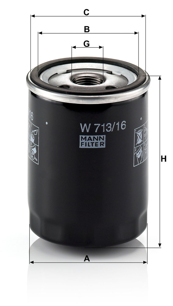 Ilustracja W 713/16 MANN-FILTER filtr oleju